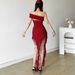 Lace Splicing Sexy Perspective Dress Women Irregular Sleeveless Edge Dress Summer Long Party Vacation Evening Dress_ecoleips.com
