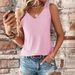 Women's Clothing Summer Hollow Solid Color V Neck Sleeveless T Shirt_ecoleips.com