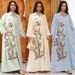 Elegant Embroidered Muslim Dress With Lace Applique & Sequins - Long Sleeve Maxi Abaya For Women (Available In Beige, Green, Blue, S-XXL)_ecoleips.com