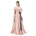 Pink Satin off the Shoulder French Style Evening Gown Elegant Sophisticated Bridal Toast Dress Summer Style Women's Clothing Wedding Party Wear_ecoleips.com