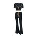 SC003 European And American Style Summer New Women's Fashion Short-sleeve Square-neck T-shirt Slim-fit Low-waist Flared_ecoleips.com