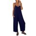 Summer New Women's Loose Casual Suspender Jumpsuit Solid Color Pockets_ecoleips.com
