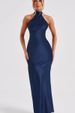 Women's Clothing Fashion High Collar Sleeveless Halter Neck Hip Skirt Female Spring New Design Satin Slit Dress_ecoleips.com