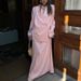 Women's Satin Midi Skirt Set Commuter Style Spring Autumn New Lapel Long Sleeved Blazer Two Piece_ecoleips.com