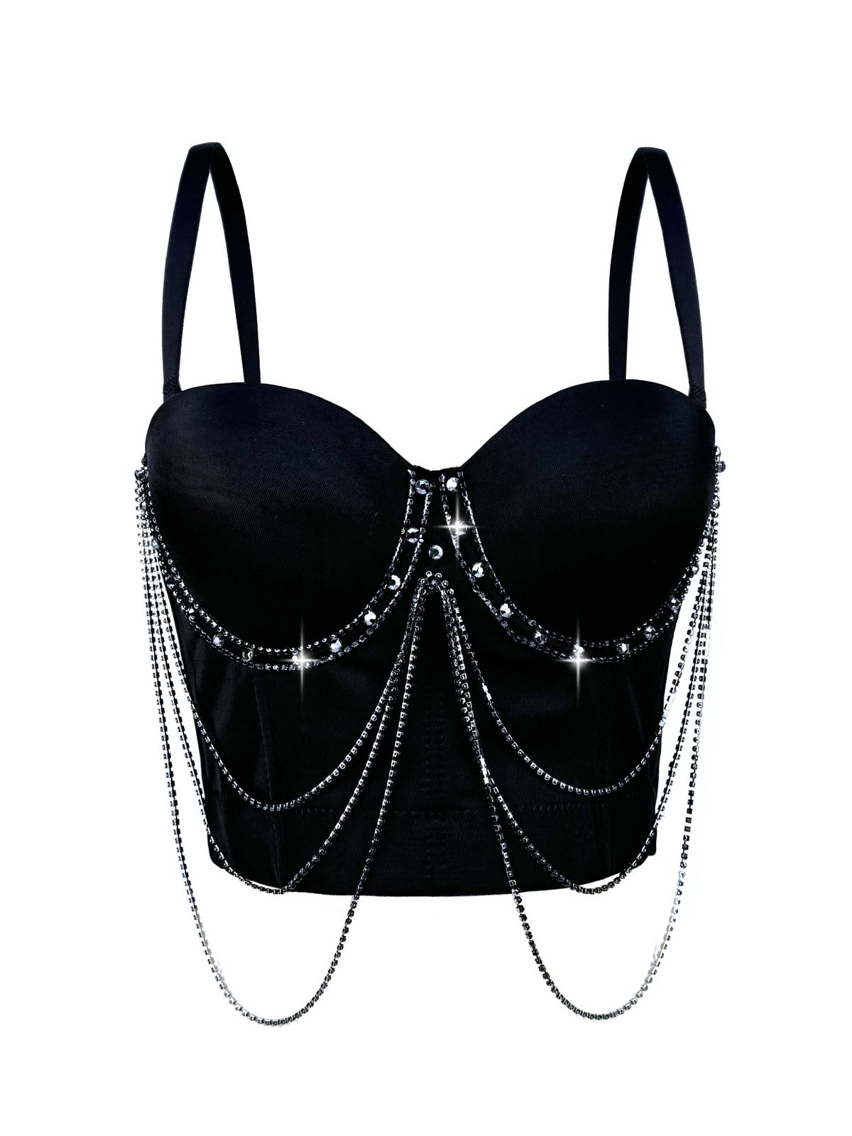 Aria Basics Aria Basics European And American Cross-Border Tassel Chain Camisole Summer Performance Stage Sexy Stylish Slimming Fishbone Corset_ecoleips.com