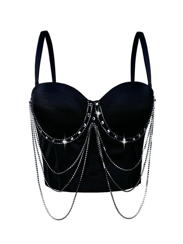 Aria Basics Aria Basics European And American Cross-Border Tassel Chain Camisole Summer Performance Stage Sexy Stylish Slimming Fishbone Corset_ecoleips.com