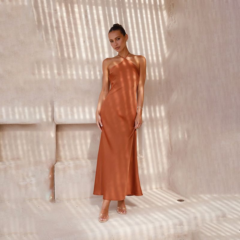 European And American Cross Border Spring And Summer New Sexy Solid Color Slim Sleeveless Backless Temperament Dress For Women_ecoleips.com