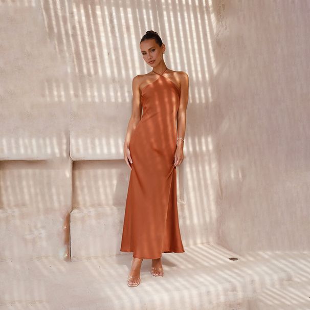 European And American Cross Border Spring And Summer New Sexy Solid Color Slim Sleeveless Backless Temperament Dress For Women_ecoleips.com