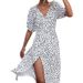 Women Bohemian Style V‑Neck Side Wrap Polka Dot Midi Dress Summer Casual Vacation Flowy Dress_ecoleips.com