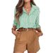 Classic Long Sleeve Stripe Shirt For Women, Versatile Button-Down Blouse With Chest Pocket, Smart Casual Office Wear_ecoleips.com