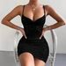 Women's Clothing New Solid Color V Neck Sexy Temperament Slim Cross Shoulder Strap Dress_ecoleips.com