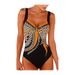 Women's Retro Print Halter Neck One Piece Swimsuit Style Backless Triangle Relaxed Everyday Wear Versatile Comfortable Feshion Trend_ecoleips.com