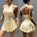 Modal Women's Sports Bra Vest And Skirt Set Breathable High Elasticity Fitness Wear For Running Anti-Exposure Pleated Active Outfit_ecoleips.com