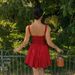 French Ballet Style Tie Waist Strap For Women Summer Atmosphere Slimming Red Date Short Dress_ecoleips.com