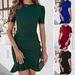 Women's Slim Fit Short Sleeve Bodycon Dress – Elegant Solid Color Stretch Fabric, Flattering Silhouette For Spring & Summer_ecoleips.com