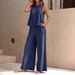 Women's Clothing Solid Color Two Piece Round Neck Vest And Wide Leg Pants Suit For Women_ecoleips.com