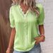 Women's Clothing Fashion Hollow Short-Sleeved Dress Shirt Summer Vacation Top_ecoleips.com