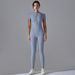 LazyZoom Solid Color Zipper Short Sleeve Jumpsuit For Women, High Elasticity Slimming Dance Fitness One-Piece Sports Yoga Wear_ecoleips.com