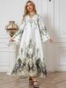 Muslim Women's Robe Printed Beaded Long Skirt Dress Abayas_ecoleips.com