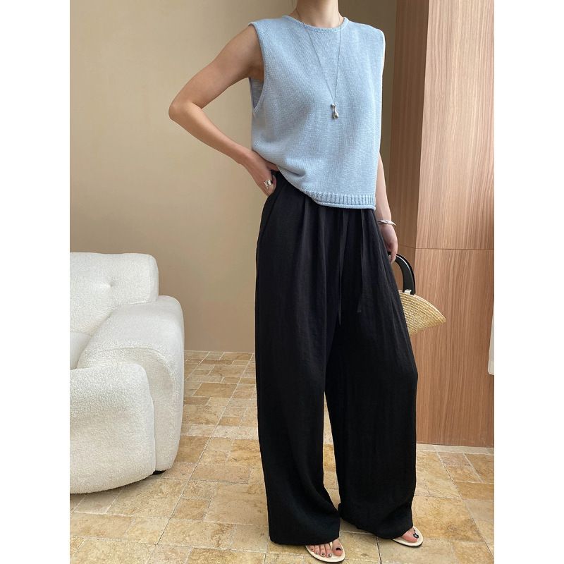 Breathable Tencel Cupro Relaxed Fit High Waist Wide Leg Pants For Women - Comfortable Commute To Leisure Versatile Trousers_ecoleips.com