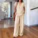Women's Summer Casual V-Neck Top And Shorts Set Solid Color Relaxed Fit Lounge Wear Outfit Short Sleeve_ecoleips.com