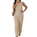 Women's Solid Color round Neck Vest And Trousers Set Spring/Summer 2026 European American Style Casual Wear_ecoleips.com