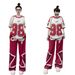 Women's Clothing Summer Style Fashion Set Loose Fitting Color Blocked Short Sleeved Top With Wide Leg Pants Casual Two Piece Women's Clothing_ecoleips.com