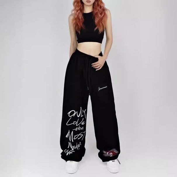 New Women's Hip Hop Dance Pants - Loose Fit Streetwear Jazzy Trousers With Pockets - High Waist Stretchy Polyester Pants For Urban Fashion Black/White_ecoleips.com