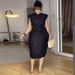 K New Women's Fashion Ruffled Waist-Concealed Solid Color Backless Dress_ecoleips.com