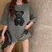 Women's Casual Short Sleeve T-Shirt With Bear Embroidery, Round Neck, Thickened Fabric For Autumn And Winter_ecoleips.com
