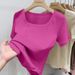 Women's Breathable Square Neck T-Shirt Basic Stretchy Comfort Fit Top Sexy Flattering Minimalist Style Daily Wear_ecoleips.com
