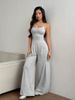 Summer Women's Grey Jumpsuits, Sleeveless Halter Design, Backless, Loose Wide-leg Styles_ecoleips.com