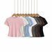 Women's Clothing Basic Round Neck Short Sleeve Elastic Slim Shoulder T Shirt Women's Elastic Tight Short Sleeve Top_ecoleips.com