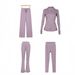 Women's Slim Fit Stand Collar Jacket With Flared Pants Straight Leg Pants Cropped Pants Four Piece Set Elastic Outerwear_ecoleips.com