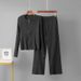 Women's Fashion Casual Two-Piece Set Cross Border Autumn Winter Leather Zip up round Neck Knitted Cardigan Loose Wide Leg Pants_ecoleips.com