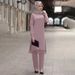 Muslim Women's Clothing Abaya Robe Set Burnout Dress Two-Piece Spring Outfit_ecoleips.com