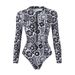 Women's Multi Print Tight Fitting One Piece Swimsuit Sexy Zipper Long Sleeved Triangle Design For Sports Overseas_ecoleips.com