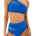 Women's Clothing Split Solid Color Mesh Splicing Bikini Multi Color Pleated Fashion Swimsuit_ecoleips.com