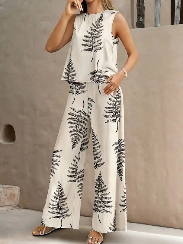 Women's Clothing 3d Digital Printing Printed Sleeveless Tops Set Trousers One Piece Customization_ecoleips.com