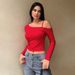 Voya Women's Slanted Neck Sweet And Spicy T-shirt With Spring And Summer Exposed Navel Design, Short Red Top For Women_ecoleips.com