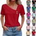 Women's Clothing Summer V Neck Button Solid Color Hollow Short Sleeve Women's Tops T Shirt_ecoleips.com