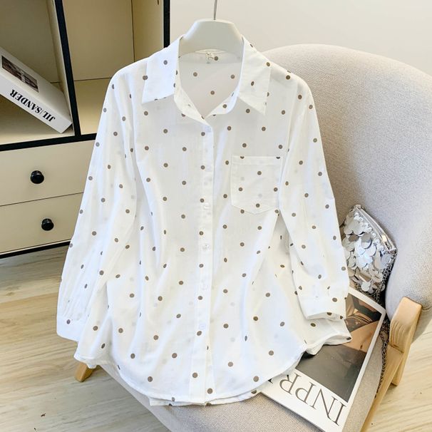Women's Polka Dot Print Long Sleeve Shirt Lightweight Sun Protection Loose Fit Oversized Cover-Up Breathable Airy Office And Casual Wear_ecoleips.com