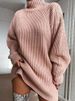 Women Turtleneck Sweater Dress Autumn Solid Long Sleeve Casual Elegant Mini Oversized Knitted Dress Winter Clothes_ecoleips.com