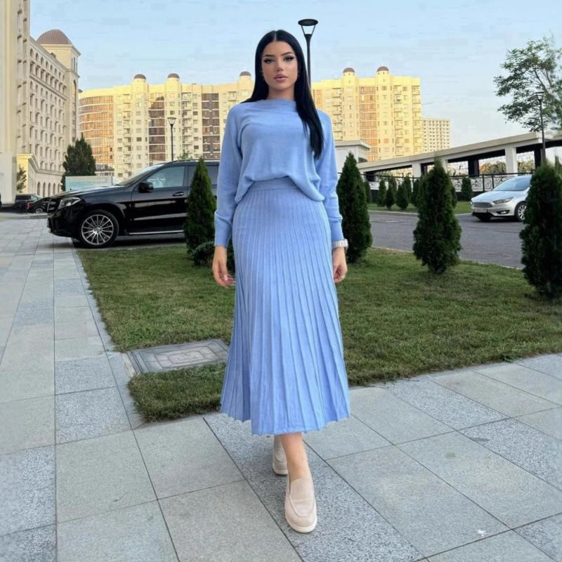 Women's Oversized Knit Sweater Dress – Long Sleeve Round Neck Pullover With Pleated Hem, Stretchy Polyester-Spandex Blend For Loungewear & Casual Chic_ecoleips.com