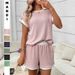 Women's Short Sleeve T-Shirt And Shorts Set Summer Casual Contrast Color Two Piece Outfit Comfort Stretch Fit For Daily Wear_ecoleips.com