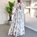 Ladies Fashion Elegant Holiday Round Neck Chiffon Flower With Belt Long Dress_ecoleips.com