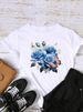 European And American Cross-border Foreign Trade Women's Floral Plant Print Round-neck Short-sleeve T-shirt Top_ecoleips.com