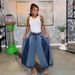 Women's Casual Wide Leg Cropped Jeans Color Block Elastic Fit Frayed Hem Cotton Denim Spring/Autumn-Summer Fashion_ecoleips.com