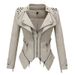 Women's Clothing Swallowtail Slim Waist Pu Versatile Jacket Motorcycle Suit Multi Color Rivet Leather Jacket_ecoleips.com