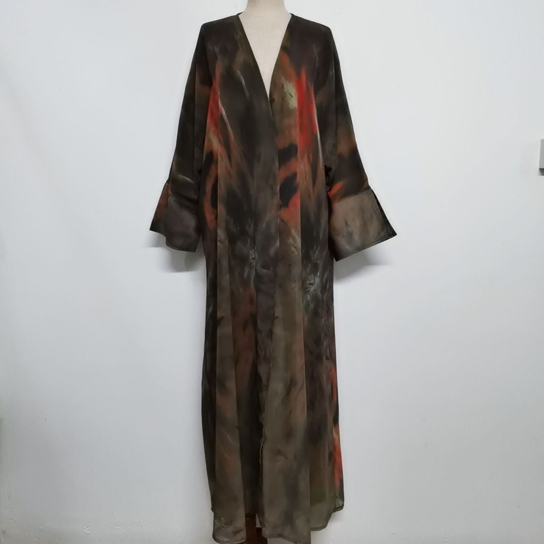 Muslim Dress Women Women's Chiffon Printed Fashion Robe Versatile Ethnic Style Outerwear Polyester Muslim Dress_ecoleips.com